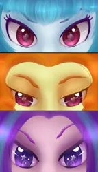 Size: 1200x2100 | Tagged: safe, artist:neko-luvz, derpibooru import, adagio dazzle, aria blaze, sonata dusk, equestria girls, cutie mark, cutie mark eyes, eye, eye reflection, eyes, persona eyes, reflection, the dazzlings, wingding eyes