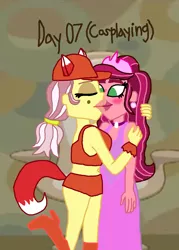 Size: 1292x1800 | Tagged: safe, artist:ktd1993, derpibooru import, gloriosa daisy, vignette valencia, equestria girls, 30 day otp challenge, blushing, clothes, cosplay, costume, drawn together, female, foxxy love, gloriette, kissing, lesbian, princess clara, shipping