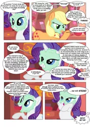 Size: 868x1228 | Tagged: annoyed, applejack, artist:dziadek1990, comic, comic:sunny day, conversation, derpibooru import, dialogue, dungeons and dragons, edit, edited screencap, excited, golden oaks library, in character, library, look before you sleep, mud mask, pen and paper rpg, rarity, rpg, safe, screencap, screencap comic, slice of life, spitting, tabletop game, text, yelling