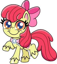 Size: 3000x3394 | Tagged: safe, artist:cloudyglow, derpibooru import, apple bloom, earth pony, pony, my little pony: pony life, adorabloom, chibi, cute, female, goldie delicious' scarf, happy, looking at you, mare, older, older apple bloom, raised hoof, simple background, smiling, solo, transparent background, unshorn fetlocks