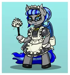 Size: 767x819 | Tagged: safe, artist:n-o-n, derpibooru import, oc, unofficial characters only, bat pony, pony, bipedal, clothes, fishnets, latex, lipstick, maid, maid headdress