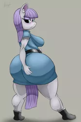 Size: 1098x1640 | Tagged: suggestive, artist:tracerpainter, derpibooru import, maud pie, anthro, earth pony, boulder buns, breasts, busty maud pie, butt touch, clothes, dress, female, hand on butt, large butt, socks, solo, the ass was fat, the ass was too fat, thigh highs, thighs, thunder thighs