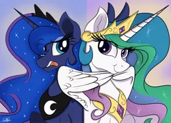 Size: 1920x1383 | Tagged: safe, artist:sadtrooper, derpibooru import, princess celestia, princess luna, alicorn, pony, cute, duo, female, looking at you, mare, royal sisters, sillestia, silluna, silly, silly celestia, silly luna, tongue out, wing hands, wings