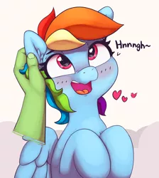 Size: 2432x2711 | Tagged: safe, artist:pabbley, derpibooru import, rainbow dash, oc, oc:anon, human, pegasus, pony, blushing, cute, dashabetes, disembodied hand, ear scratch, event horizon of cuteness, floating heart, hand, happy, heart, heart eyes, human on pony petting, moaning, moaning in pleasure, offscreen character, offscreen human, open mouth, petting, wingding eyes