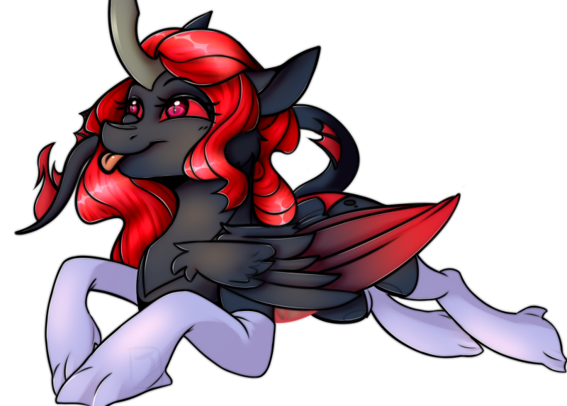 Size: 800x573 | Tagged: safe, artist:jaywaan, derpibooru import, oc, oc:king phoenix embers, unofficial characters only, changeling, dracony, dragon, hybrid, pony, clothes, commission, male, red changeling, simple background, socks, stockings, thigh highs, tongue out, transparent background, ych result