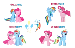 Size: 1151x738 | Tagged: safe, artist:kayman13, artist:trotsworth, derpibooru import, pinkie pie, rainbow dash, earth pony, pegasus, pony, bubble berry, bubbleblitz, bubbledash, eyes closed, female, gay, half r63 shipping, holding, hopping, lesbian, looking at each other, male, mare, pinkieblitz, pinkiedash, rainbow blitz, rule 63, shipping, simple background, straight, tag your it, talking, transparent background, unamused, worried