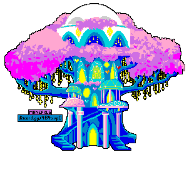 Size: 906x873 | Tagged: safe, artist:allet the cat, derpibooru import, tree of harmony, pony, uprooted, crystal, crystal tree, manepxls, pixel art, pxls.space, simple background, transparent background, tree, treehouse of harmony
