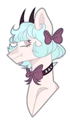 Size: 1024x1821 | Tagged: safe, artist:chococolte, derpibooru import, oc, oc:bethany, pony, bowtie, bust, choker, female, horns, mare, portrait, simple background, solo, spiked choker, transparent background