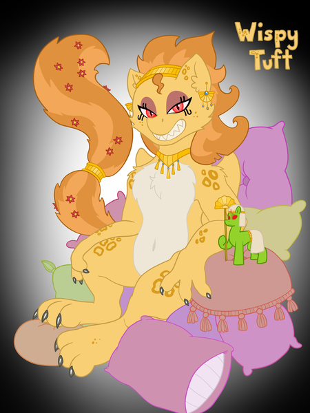 Size: 3024x4032 | Tagged: artist:wispy tuft, big cat, black nail polish, cactus flower, derpibooru import, egyptian, guard, hypnosis, jewelry, jewelry only, leopard, macro, macro/micro, oc, oc:wispy tuft, pillow, ponysona, reference sheet, safe, solo, sphinx, sphinxsona, unofficial characters only