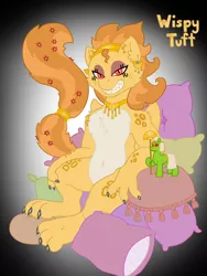 Size: 3024x4032 | Tagged: artist:wispy tuft, big cat, black nail polish, cactus flower, derpibooru import, egyptian, guard, hypnosis, jewelry, jewelry only, leopard, macro, macro/micro, oc, oc:wispy tuft, pillow, ponysona, reference sheet, safe, solo, sphinx, sphinxsona, unofficial characters only