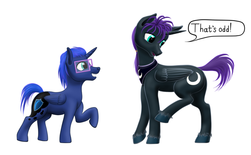 Size: 2575x1591 | Tagged: safe, artist:vasillium, derpibooru import, princess luna, oc, oc:nox (rule 63), oc:nyx, alicorn, pony, accessories, adorable face, adorkable, alicorn oc, artemabetes, clothes, colt, cute, cutie mark, diabetes, dork, ears up, exclamation point, eyes open, glasses, happy, horn, jewelry, looking, looking back, looking up, male, moon, necklace, nostrils, nyxabetes, one hoof raised, open mouth, palette swap, ponytail, prince, prince artemis, recolor, regalia, royalty, rule 63, rule63betes, shield, simple background, smiling, speech bubble, stallion, standing, symbol, talking, teeth, text, transparent background, wall of tags, wings
