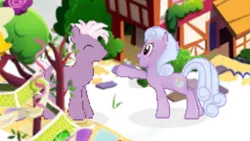 Size: 1280x720 | Tagged: safe, derpibooru import, lilac links, loganberry, earth pony, pony, background pony, cute, friendship student, gameloft, lilac adoralinks, loganbetes, purple