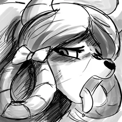 Size: 900x900 | Tagged: suggestive, artist:the-minuscule-task, derpibooru import, yona, yak, comic:no clop november 2019, ahegao, female, implied masturbation, monochrome, no clop november, open mouth, solo, solo female, tongue out