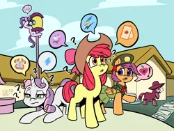 Size: 2042x1532 | Tagged: safe, artist:soulcentinel, derpibooru import, apple bloom, pinkie pie, scootaloo, starlight glimmer, sweetie belle, earth pony, pegasus, pony, unicorn, fanfic, fanfic:twin fates, alternate universe, cover art, cute, cutie mark crusaders, female, filly, filly scouts, girl scout, hat, pictogram, pinkamena diane pie, speech bubble, spy, story in the source, story included