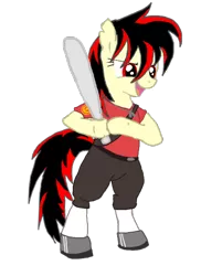 Size: 420x577 | Tagged: artist:nullpony-exception, baseball bat, crossover, derpibooru import, oc, oc:raven fear, red scout, safe, scout uniform, simple background, solo, team fortress 2, transparent background