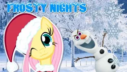 Size: 1280x720 | Tagged: safe, artist:themightysqueegee, artist:vannamelon, derpibooru import, fluttershy, pegasus, pony, christmas, clothes, hat, holiday, olaf, one eye closed, santa hat, snow, snowman, thumbnail, tree, vannamelon, wink