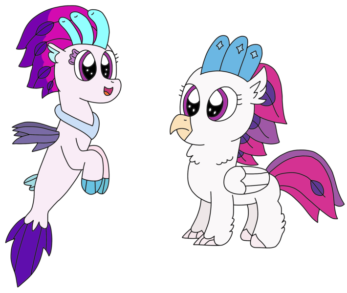Size: 2522x2131 | Tagged: artist:supahdonarudo, birb, classical hippogriff, cute, derpibooru import, female, filly novo, fluffy, hippogriff, my little pony: the movie, novobetes, queen novo, safe, seapony (g4), simple background, transparent background, younger