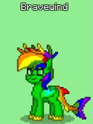 Size: 535x714 | Tagged: safe, artist:bravewind, derpibooru import, oc, oc:bravewind, unofficial characters only, original species, pony, pony town, antlers, bat wings, donut steel, hidden cutie mark, image, multicolored hair, original character do not steal, pixel art, png, rainbow antlers, rainbow hair, rainbow tail, shadow, shark tail, solo, title, turtwig feet, wings