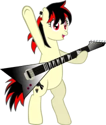 Size: 823x971 | Tagged: safe, artist:ludiculouspegasus, derpibooru import, oc, oc:raven fear, pony, commission, electric guitar, guitar, musical instrument, performing, rocking, simple background, solo, transparent background, vector