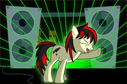 Size: 3333x2215 | Tagged: safe, artist:turbo740, derpibooru import, oc, oc:raven fear, pony, bright lights, lights, oh yeah, performance, solo, stage