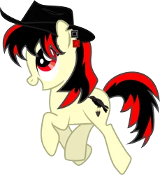 Size: 8850x9682 | Tagged: safe, artist:presstoshoot, derpibooru import, oc, oc:raven fear, pony, happy, hat, skipping, solo, vector