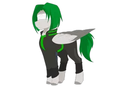 Size: 2388x1668 | Tagged: safe, artist:rand-dums, derpibooru import, oc, oc:hindsight, pegasus, pony, fallout equestria, fallout equestria: redemption is magic, antagonist, blind, blindfold, clothes, enclave, stable dweller, vault suit