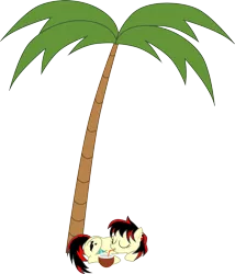 Size: 1955x2282 | Tagged: safe, artist:chipmagnum, derpibooru import, oc, oc:raven fear, earth pony, chillax, chillaxing, coconut, drinking, drinking straw, food, happy, palm tree, relaxed, relaxing, resting, solo, straw, tree, vector