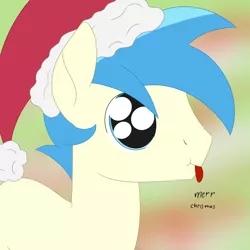 Size: 2048x2048 | Tagged: safe, artist:dyonys, derpibooru import, oc, oc:chatty pie, earth pony, pony, bust, christmas, hat, holiday, male, santa hat, show accurate, stallion, tongue out