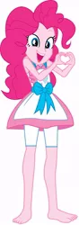 Size: 302x857 | Tagged: safe, artist:marcorois, derpibooru import, edit, editor:thomasfan45, pinkie pie, human, equestria girls, equestria girls series, the craft of cookies, spoiler:eqg series (season 2), apron, bare arms, barefoot, clothes, cute, diapinkes, edited vector, feet, female, happy, heart, heart hands, legs, looking at you, open mouth, shortened leggings, simple background, smiling, solo, white background