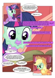 Size: 868x1228 | Tagged: annoyed, applejack, artist:dziadek1990, comic, comic:sunny day, conversation, derpibooru import, dialogue, dungeons and dragons, edit, edited screencap, golden oaks library, in character, library, look before you sleep, mud mask, pen and paper rpg, poem, pokémon, prophecy, rarity, rpg, safe, screencap, screencap comic, slice of life, tabletop game, text