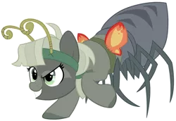 Size: 4245x2916 | Tagged: safe, artist:kai-alive, derpibooru import, oc, oc:barabi, unofficial characters only, drider, monster pony, original species, pony, spiderpony, bandana, belt, commission, fake wings, female, grin, headband, mare, markings, raised hoof, simple background, smiling, sneaky, solo, spy, transparent background, watermark