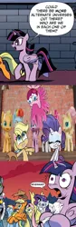 Size: 916x2724 | Tagged: safe, derpibooru import, edit, idw, screencap, applejack, fluttershy, king sombra, pinkie pie, rainbow dash, rarity, twilight sparkle, twilight sparkle (alicorn), alicorn, earth pony, pegasus, pony, unicorn, my little pony: pony life, spoiler:comic, spoiler:comic18, female, freckles, good king sombra, hat, mane six, mare, wide eyes