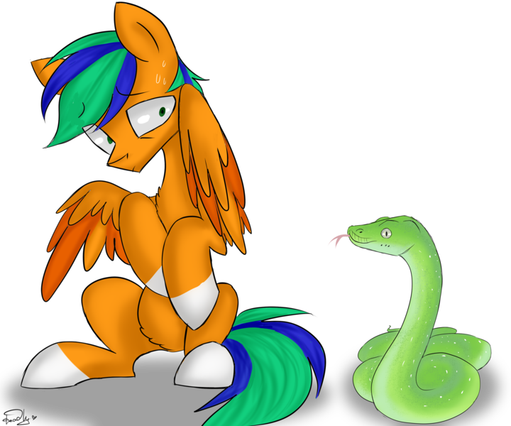 Size: 3000x2500 | Tagged: safe, artist:hydrargyrum, derpibooru import, oc, oc:naarkerotics, pony, snake, cute, male, scared, stallion