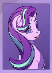 Size: 2480x3508 | Tagged: safe, artist:aterhut, derpibooru import, starlight glimmer, pony, unicorn, :p, one eye closed, solo, tongue out, wink