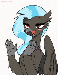 Size: 928x1200 | Tagged: animated, artist:seamaggie, blinking, clapping, cute, derpibooru import, diastreamies, edit, edited artwork, edited gif, editor:damiranc1, frame by frame, gif, hippogriff, jewelry, king sombra, necklace, palette swap, possessed, possession, recolor, safe, silverstream, simple background, text, white background