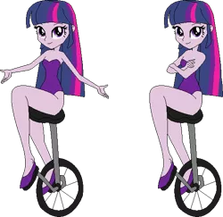 Size: 549x534 | Tagged: safe, artist:erichgrooms3, artist:selenaede, derpibooru import, twilight sparkle, human, equestria girls, arms folded, bare arms, bare shoulders, base used, clothes, cute, female, leotard, looking at you, sexy, shoes, sitting, smiling, solo, twiabetes, unicycle, vector