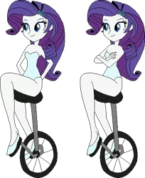Size: 447x548 | Tagged: safe, artist:erichgrooms3, artist:selenaede, derpibooru import, rarity, equestria girls, arm behind back, arms folded, bare arms, bare shoulders, barrette, base used, clothes, cute, legs, leotard, raribetes, sexy, shoes, sitting, smiling, solo, unicycle, vector