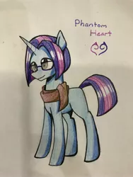 Size: 3024x4032 | Tagged: safe, artist:ponime11, derpibooru import, oc, oc:phantom heart, pony, unicorn, female, mare, solo, traditional art