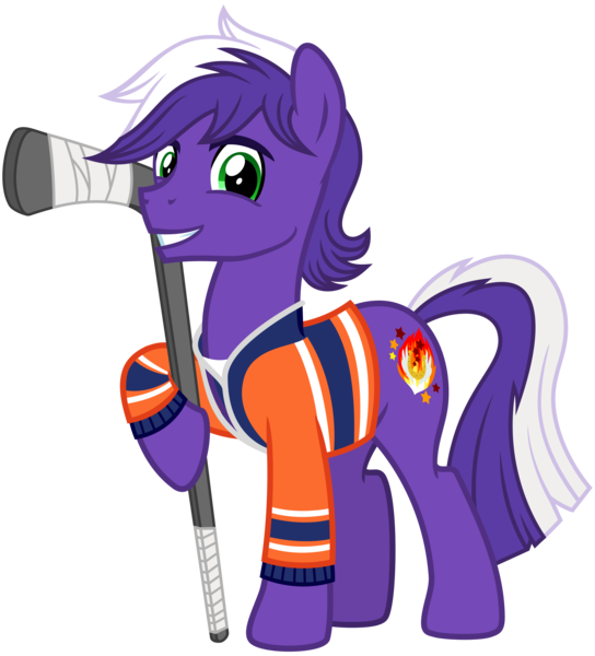 Size: 2900x3200 | Tagged: safe, artist:cheezedoodle96, derpibooru import, oc, oc:proudy hooves, unofficial characters only, earth pony, pony, 2020 community collab, derpibooru community collaboration, .svg available, clothes, hockey stick, hoof hold, jersey, looking at you, male, shirt, simple background, smiling, solo, stallion, svg, transparent background, vector