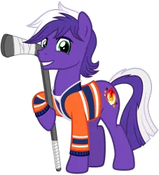 Size: 2900x3200 | Tagged: safe, artist:cheezedoodle96, derpibooru import, oc, oc:proudy hooves, unofficial characters only, earth pony, pony, 2020 community collab, derpibooru community collaboration, .svg available, clothes, hockey stick, hoof hold, jersey, looking at you, male, shirt, simple background, smiling, solo, stallion, svg, transparent background, vector