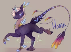 Size: 2846x2108 | Tagged: safe, artist:leechetious, derpibooru import, oc, oc:honne, unofficial characters only, classical unicorn, pony, unicorn, cloven hooves, gray background, horn, leonine tail, simple background, solo, unicorn oc, unshorn fetlocks