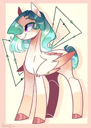 Size: 784x1103 | Tagged: safe, artist:manella-art, derpibooru import, oc, oc:ocean crystal, pegasus, pony, female, gradient mane, hair over one eye, mare, pegasus oc, smiling, solo, tail bun, wing fluff, wings