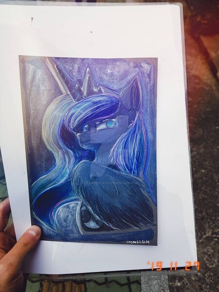 Size: 774x1032 | Tagged: safe, artist:cosmotic1214, derpibooru import, princess luna, pony, colored, deviantart watermark, marker drawing, obtrusive watermark, pencil drawing, solo, traditional art, watermark