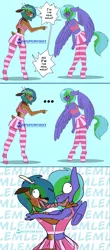 Size: 1280x2897 | Tagged: suggestive, artist:whisperfoot, derpibooru import, oc, oc:weldbead, unofficial characters only, anthro, deer, pegasus, unguligrade anthro, angry, angry kissing, antlers, argument, belly fluff, blushing, cheerleader, cheerleader outfit, chest fluff, clothes, comic, crossdressing, deerified, dialogue, ear fluff, feather, french kiss, gay, gritted teeth, kissing, male, midriff, miniskirt, mlem, patreon, patreon reward, pleated skirt, pointing, pointing at self, self ponidox, short tail, shoulder fluff, silly, simple background, skirt, socks, sports bra, squint, striped socks, thigh highs, tongue out, tongue tied, wat, watermark, yelling