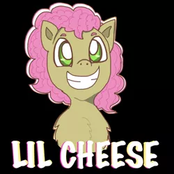 Size: 1000x1000 | Tagged: safe, artist:princessmuffinart, derpibooru import, li'l cheese, earth pony, pony, the last problem, adorable face, black background, bust, colt, cute, design, foal, li'l cuteese, male, shirt design, simple background, solo