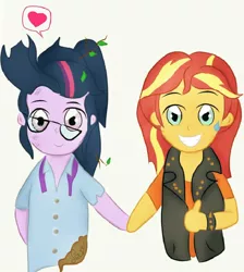 Size: 720x803 | Tagged: safe, artist:samyvillaly, derpibooru import, sci-twi, sunset shimmer, twilight sparkle, human, equestria girls, chibi, female, hand, lesbian, scitwishimmer, shipping, sunsetsparkle