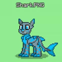 Size: 651x651 | Tagged: safe, artist:bravewind, derpibooru import, oc, unnamed oc, unofficial characters only, original species, pony, shark, shark pony, pony town, bat wings, claws, donut steel, fangs, green background, hidden cutie mark, image, jpeg, original character do not steal, pixel art, shark tail, simple background, title, wings, wip