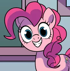Size: 682x692 | Tagged: safe, artist:nanook123, derpibooru import, edit, idw, pinkie pie, earth pony, pony, spoiler:comic, spoiler:comicholiday2019, cropped, female, grin, mare, smiling, solo, upscaled
