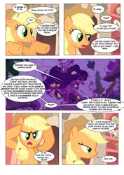 Size: 868x1228 | Tagged: annoyed, applejack, artist:dziadek1990, comic, comic:sunny day, conversation, derpibooru import, dialogue, dungeons and dragons, edit, edited screencap, golden oaks library, implied twilight sparkle, library, look before you sleep, pen and paper rpg, rpg, safe, screencap, screencap comic, slice of life, tabletop game, text