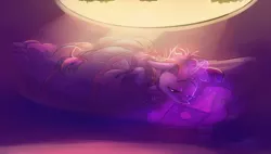Size: 4000x2268 | Tagged: safe, artist:imsokyo, derpibooru import, twilight sparkle, pony, unicorn, /mlp/, bed, book, cute, drawthread, female, glowing horn, golden oaks library, horn, laying on bed, magic, mare, on bed, reading, solo, telekinesis, unicorn twilight